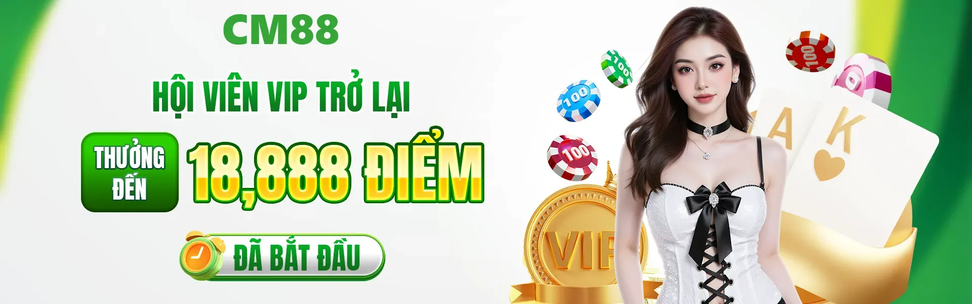 Phiên bản 23: Nhằm tri ân các hội viên VIP quay trở lại, CM88 triển khai chương trình tặng thưởng lên đến 18,888 điểm cho những tài khoản đáp ứng điều kiện tham gia.